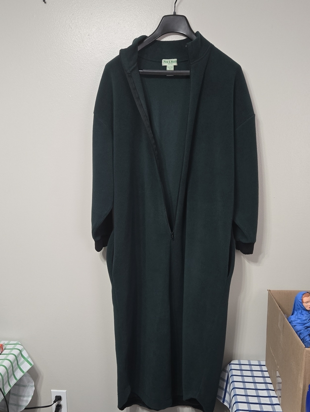 Plow And Hearth Vintage Fleece Wearable Blanket Lounger Robe Duster Green OSFM